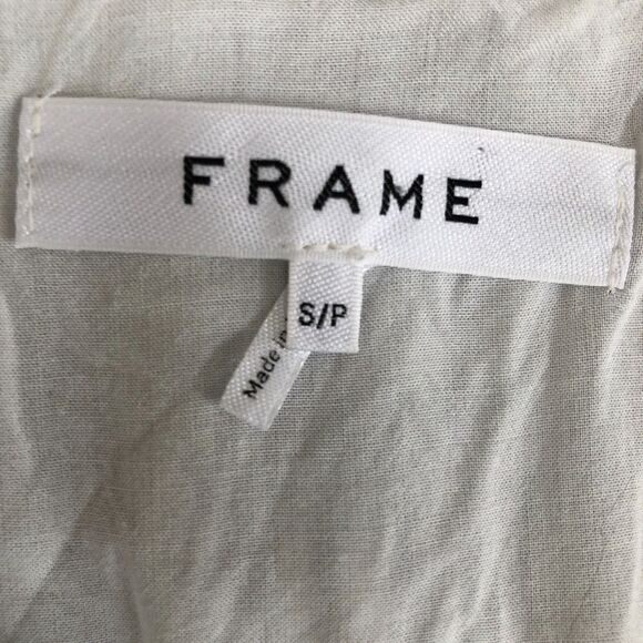 FRAME Shirred Babydoll Mini Dress Boho Cowgirl Black White Stripe Puff Sleeve S - Picture 14 of 16